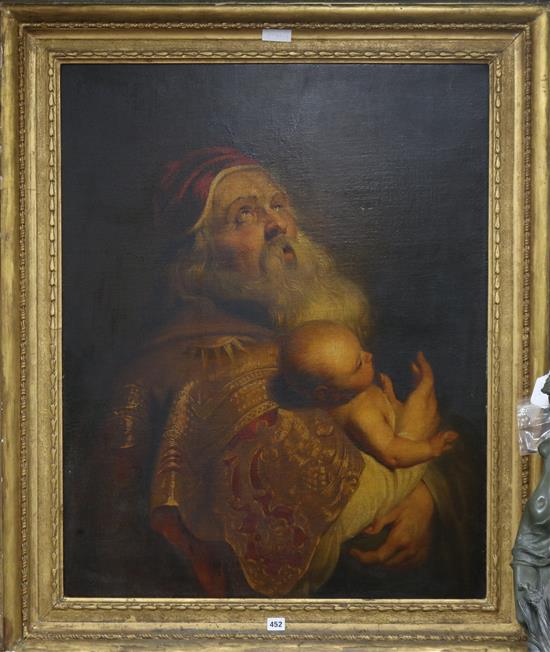 19th century English school, oil on canvas, Religious scene, 96 x 76cm